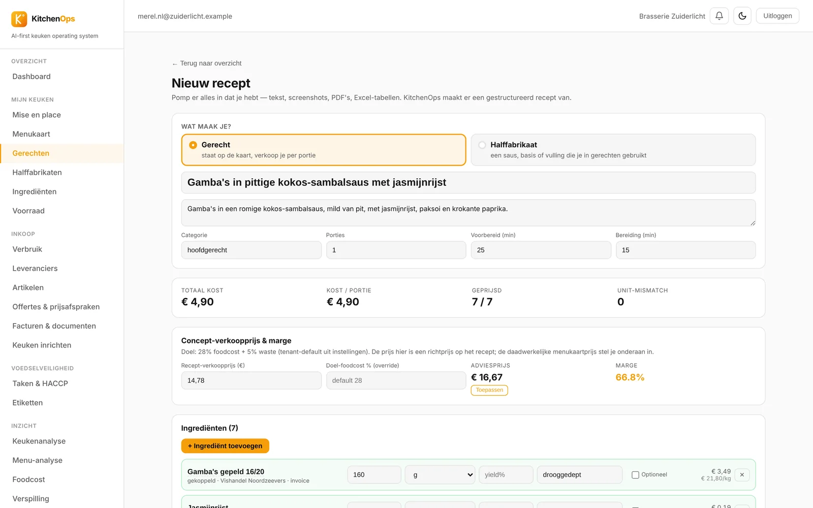 Maak een gerecht, en binnen 30 seconden heb je je foodcost.