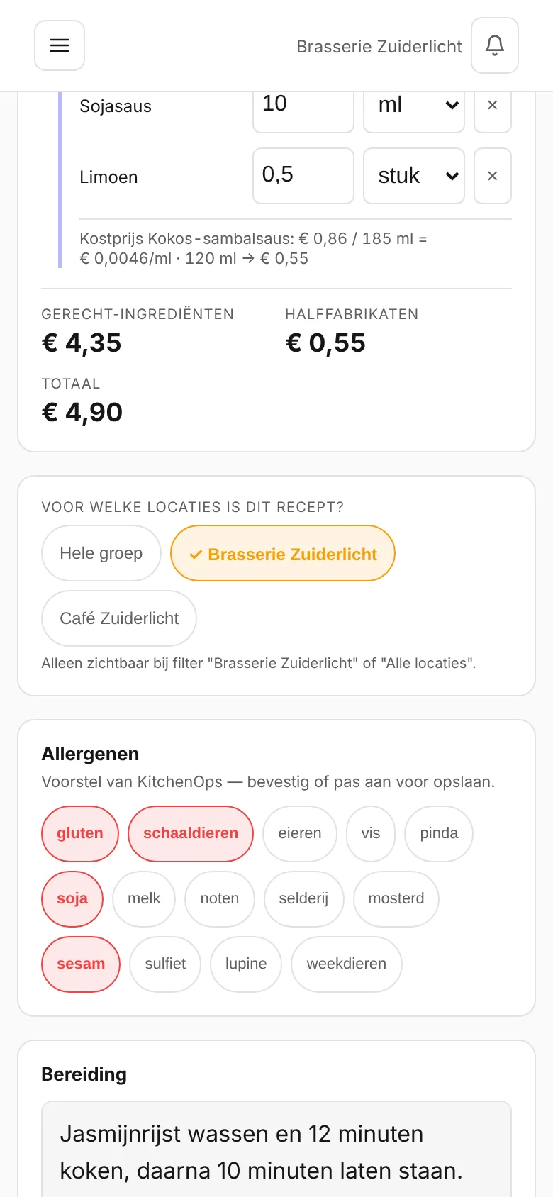 Maak een gerecht, en binnen 30 seconden heb je je foodcost.