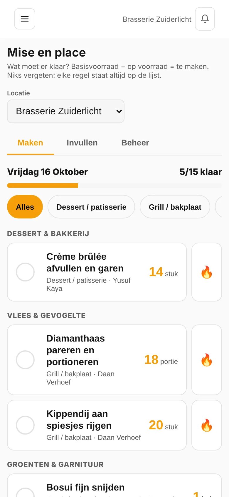 De mise-en-placelijst staat klaar.